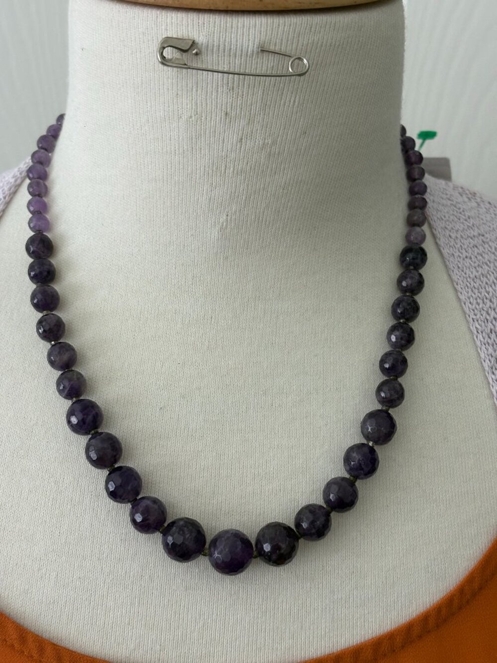 Graduated Faceted Amethyst Bead Necklace 18" plus 2 1/2" Extender